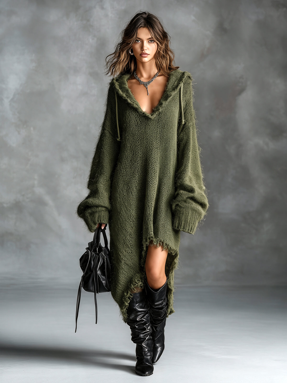 Noemi Hooded Soft Knit Midi Dress