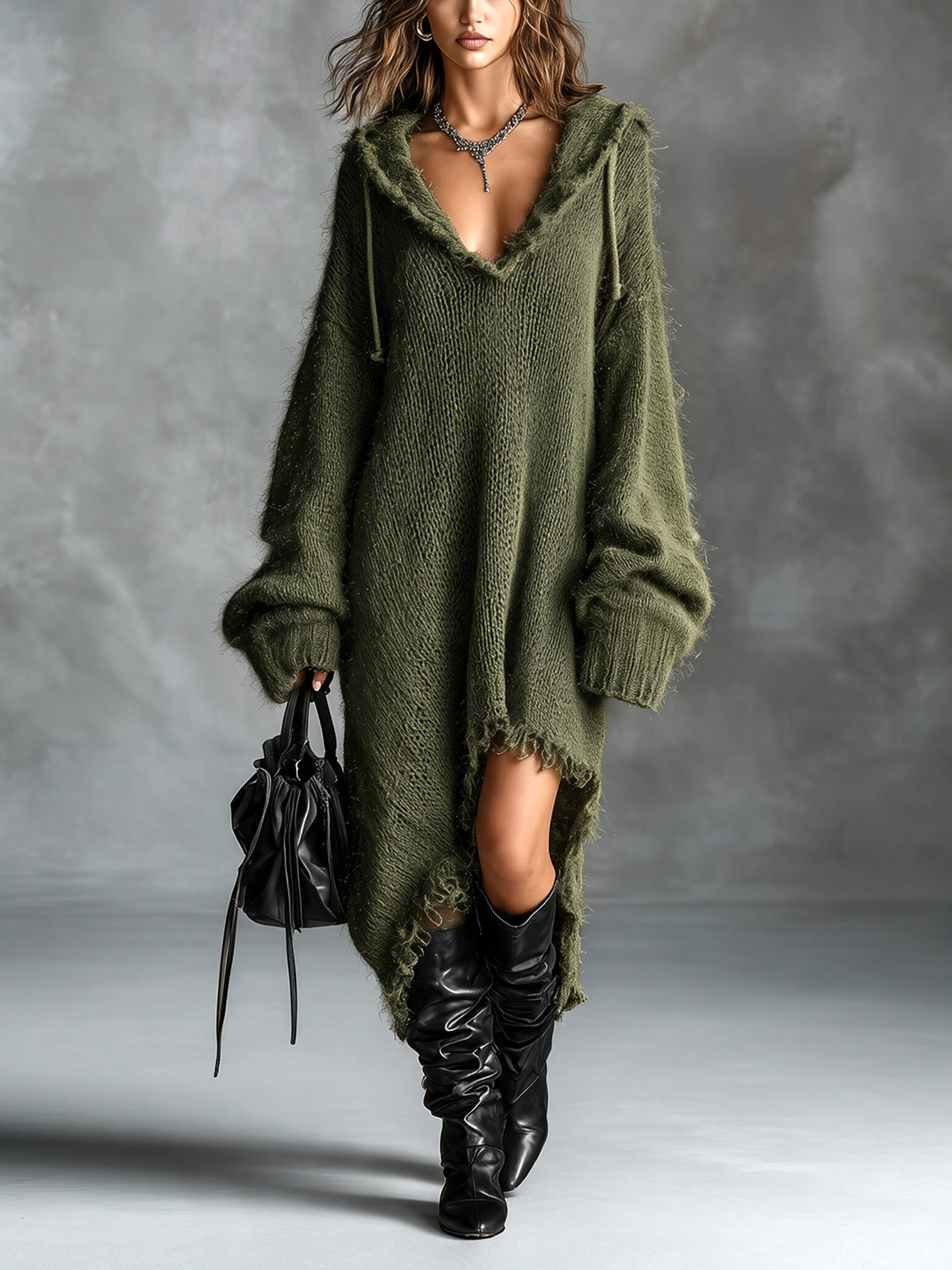 Noemi Hooded Soft Knit Midi Dress