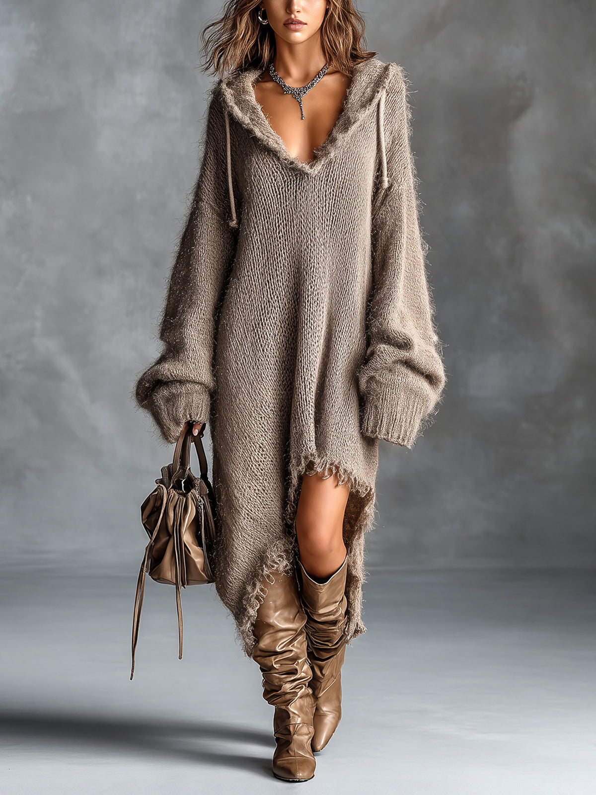 Noemi Hooded Soft Knit Midi Dress