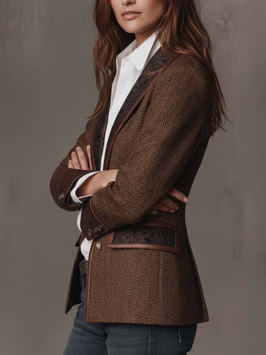 Francesca Herringbone Print-Panel Blazer