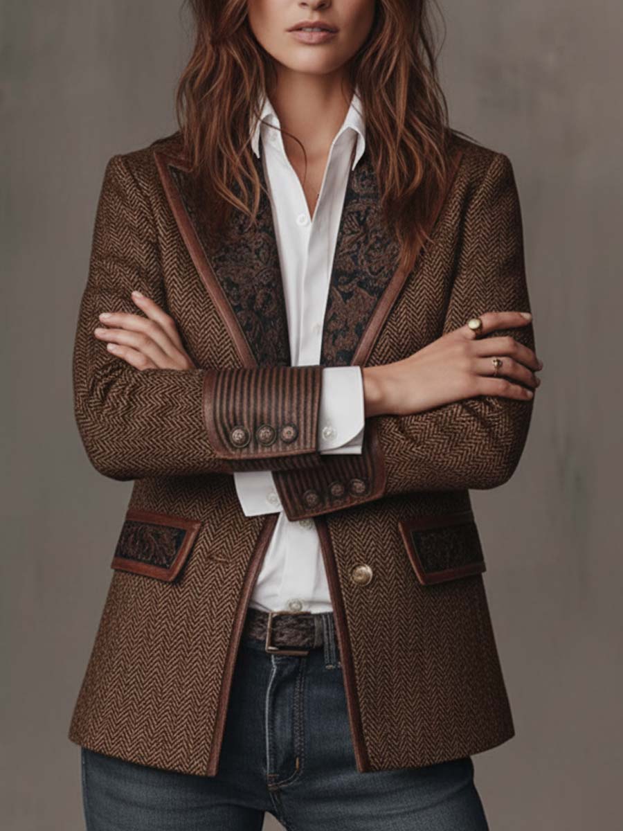Francesca Herringbone Print-Panel Blazer