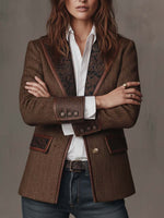 Francesca Herringbone Print-Panel Blazer