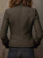 Bella Vintage Herringbone Contrast-Trim Blazer