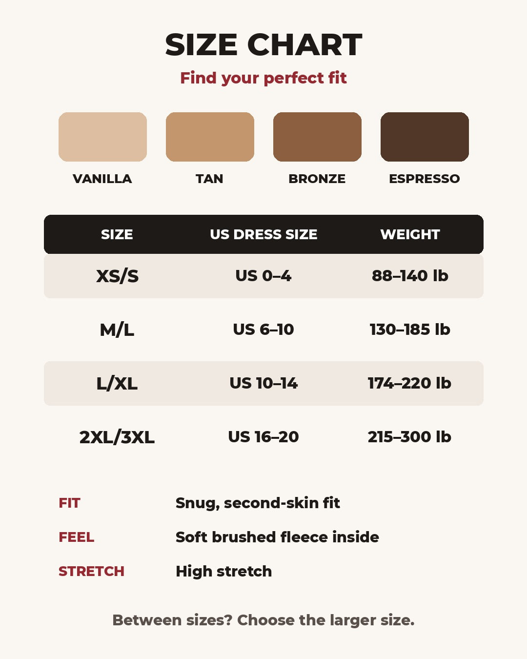 Size chart