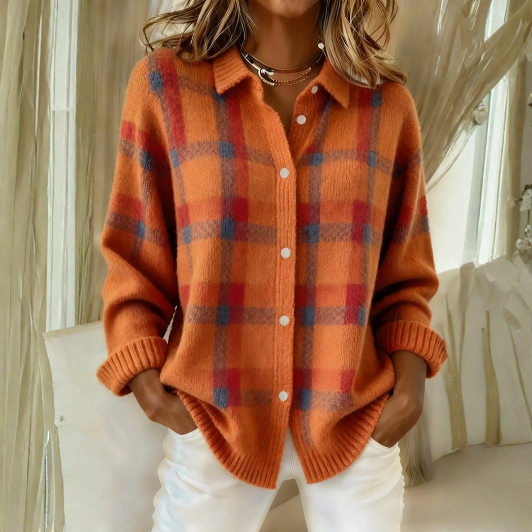 Giulia plaid knit shacket cardigan