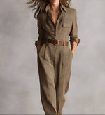 Arianna Belted Tweed-Look Jumpsuit
