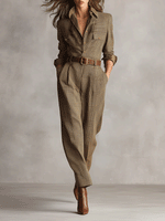 Arianna Belted Tweed-Look Jumpsuit