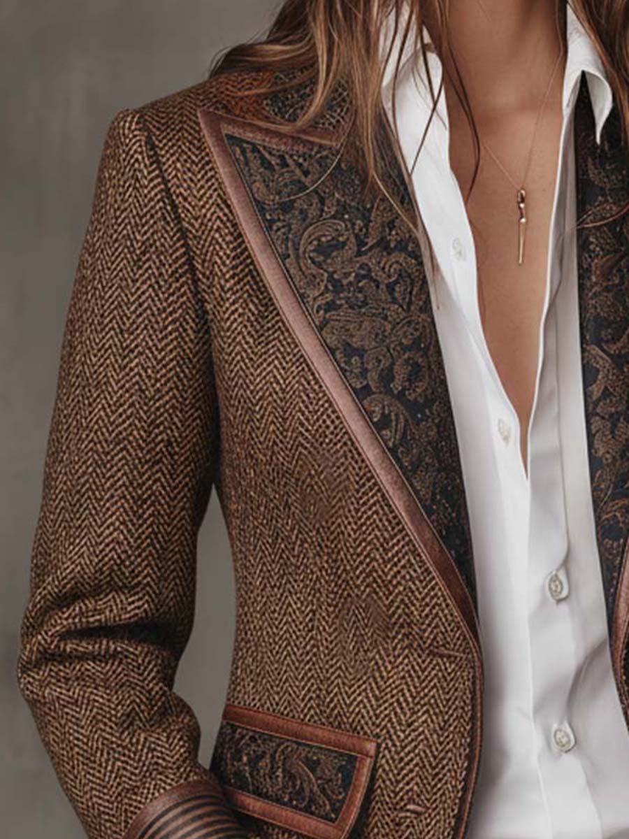Francesca Herringbone Print-Panel Blazer
