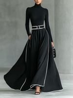 Gina Contrast-Trim Turtleneck Maxi Dress