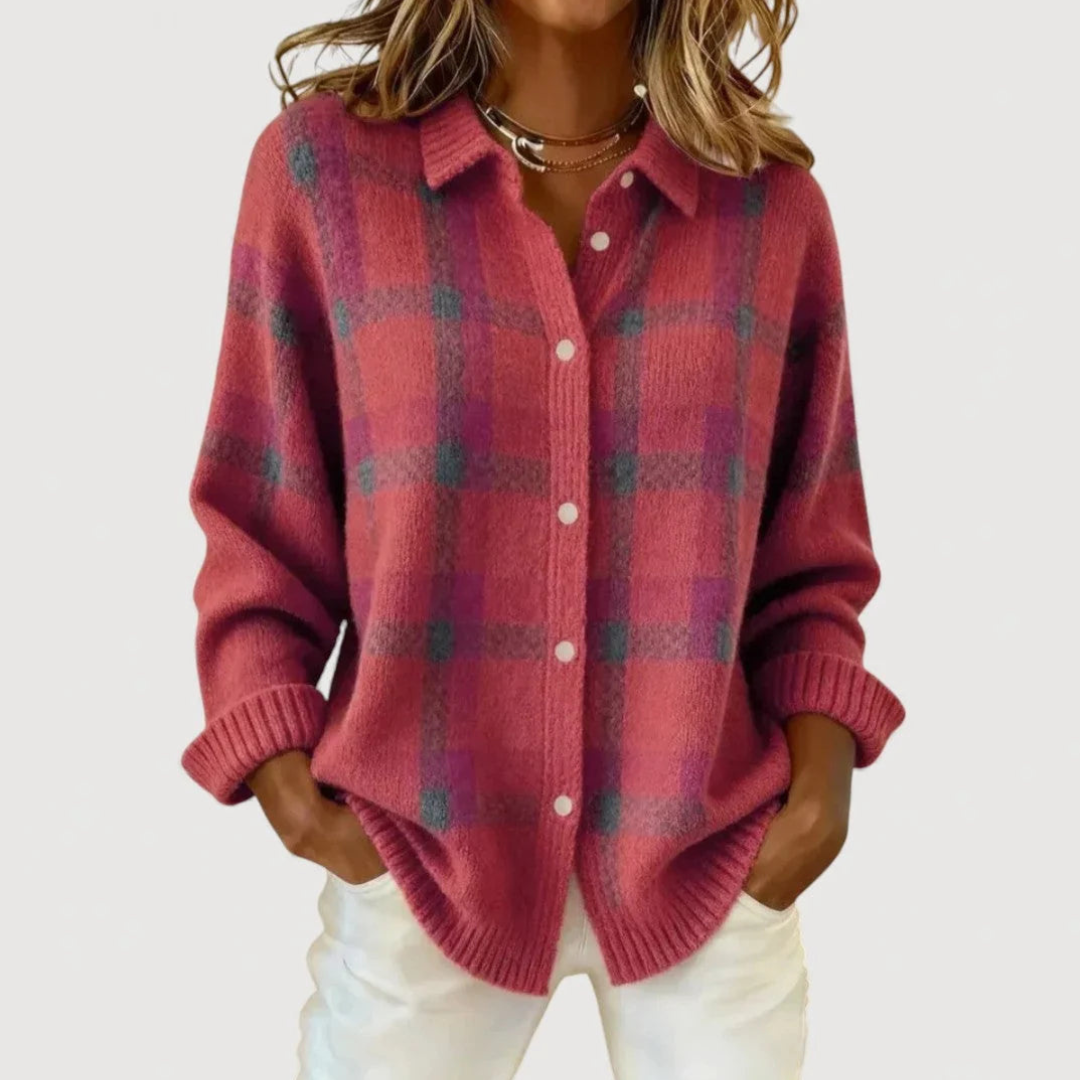Giulia plaid knit shacket cardigan