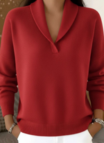 Cosima Draped Shawl-Collar Sweater - Red