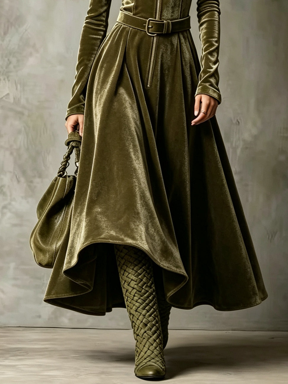 Federica Velvet Belted Zip Maxi Dress