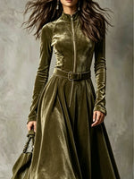 Federica Velvet Belted Zip Maxi Dress