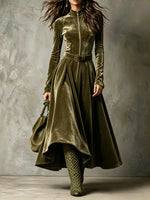 Federica Velvet Belted Zip Maxi Dress