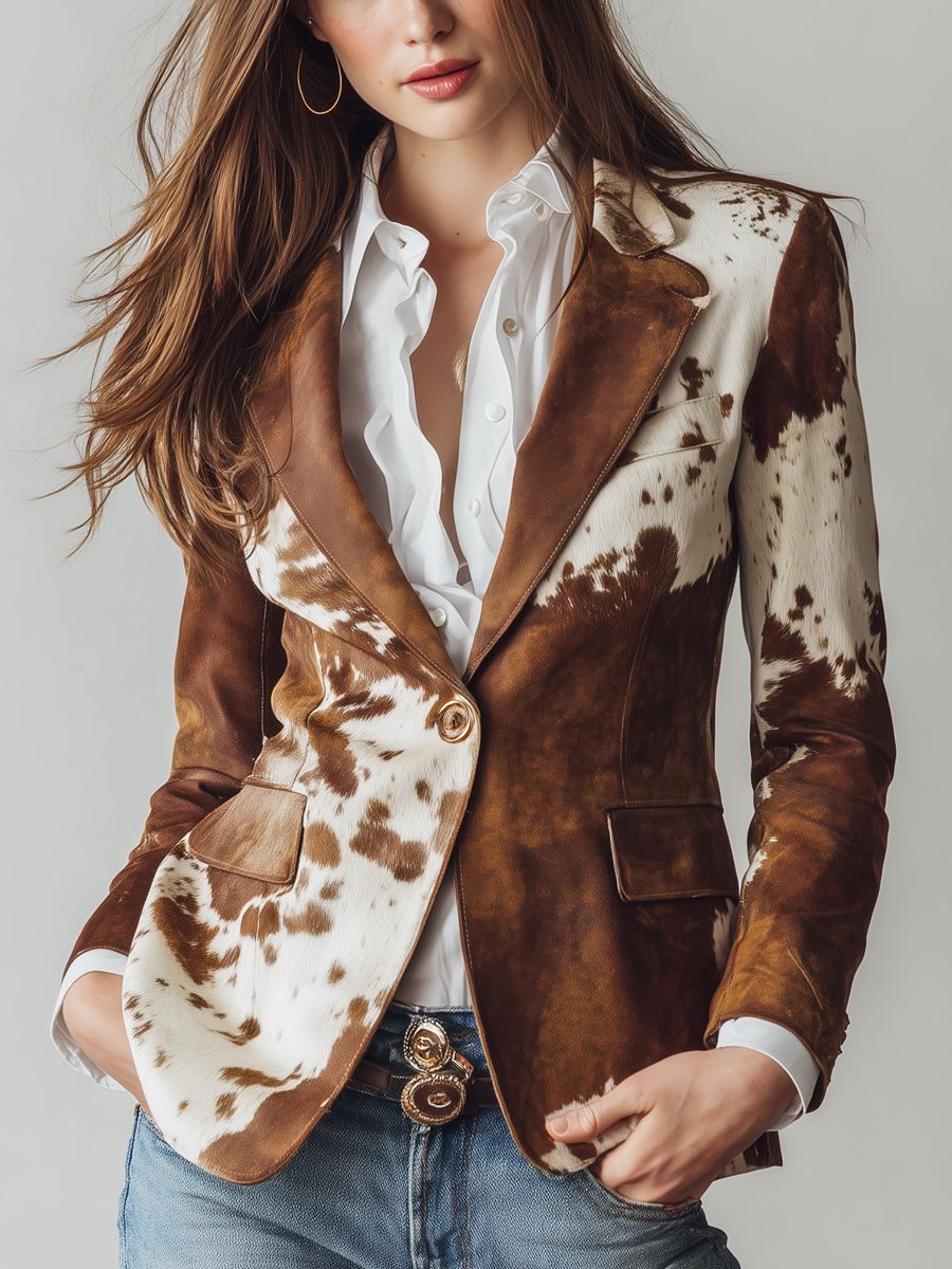 Alessia Vintage Cow-Print Blazer