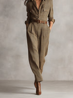 Arianna Belted Tweed-Look Jumpsuit