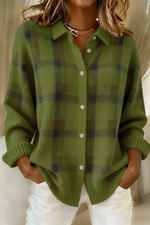 Eleonora Plaid Shirt-Collar Cardigan - Green