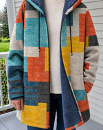 Federico patchwork hooded coat - Teal Blocks