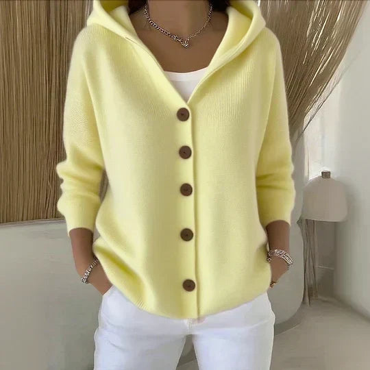 Ginevra Hooded Button Cardigan - Yellow