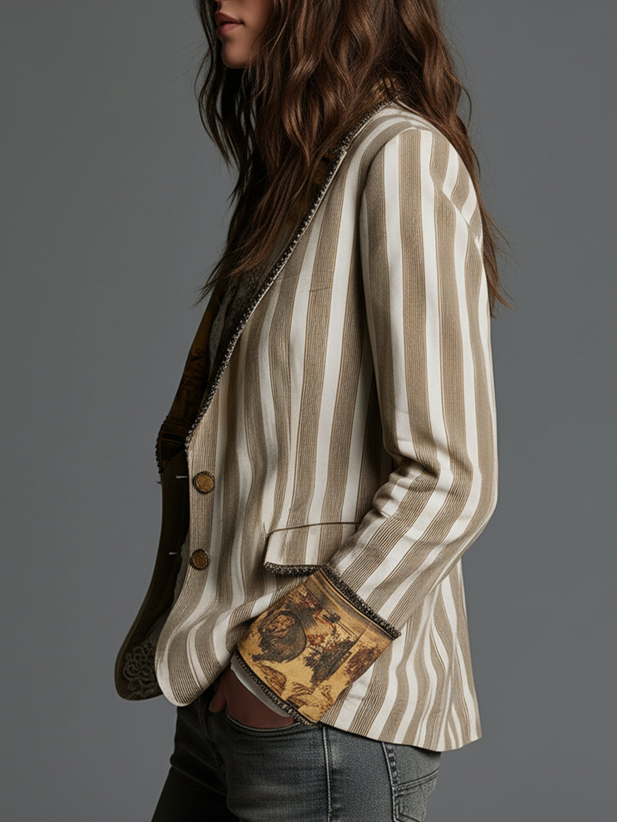 Rosanna Boho Stripe Print-Collar Blazer