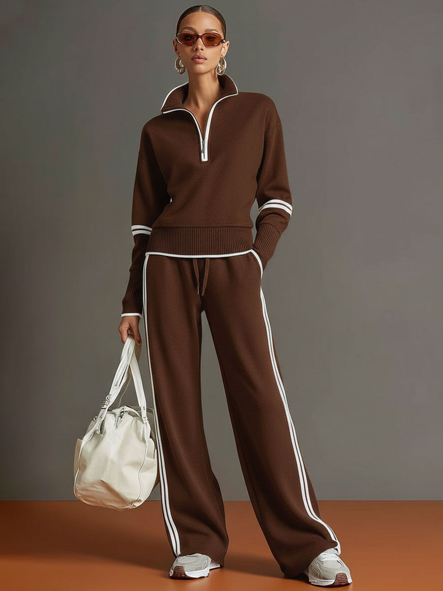 Raffaella Half-Zip Sweatshirt & Wide-Leg Pants Set