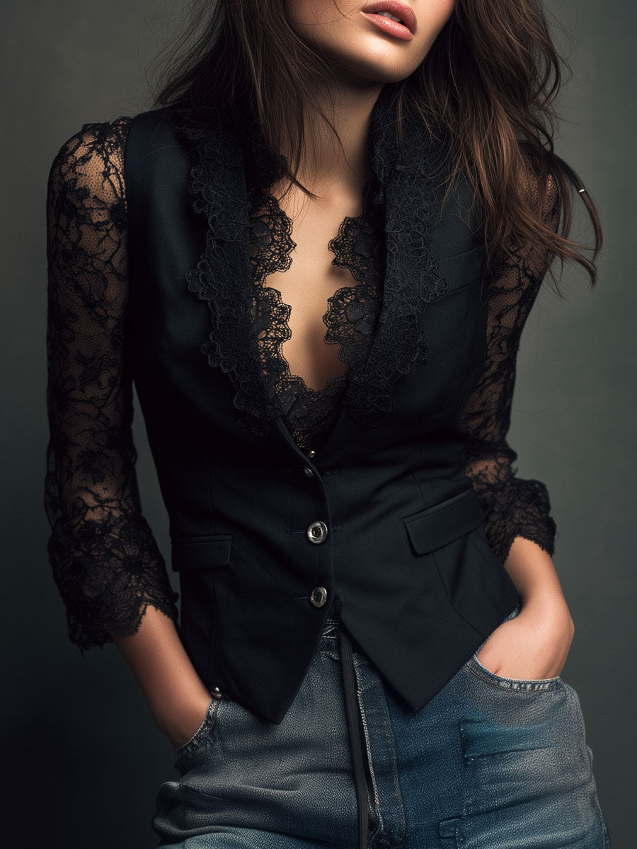 Vittoria Lace-Sleeve Blazer