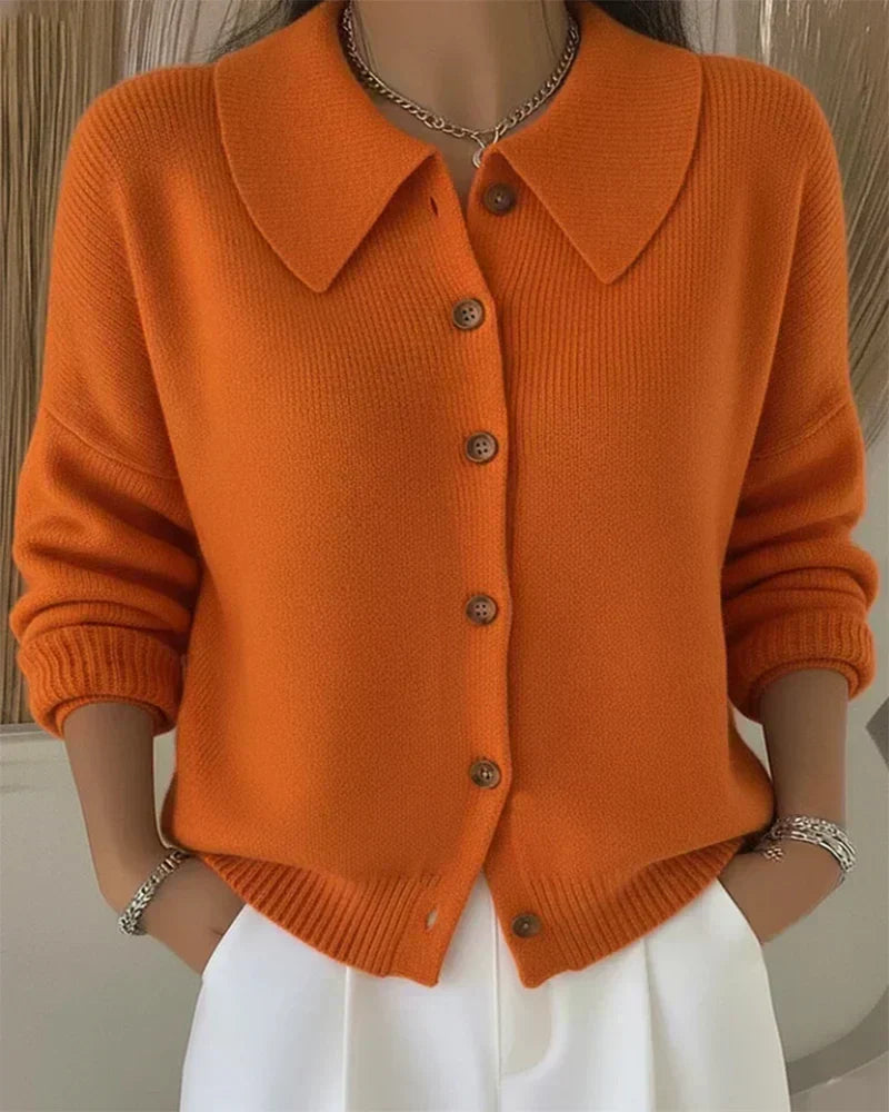 Cornelia Pointed-Collar Cardigan - Red