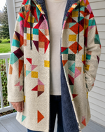 Federico patchwork hooded coat - Cream Geometric