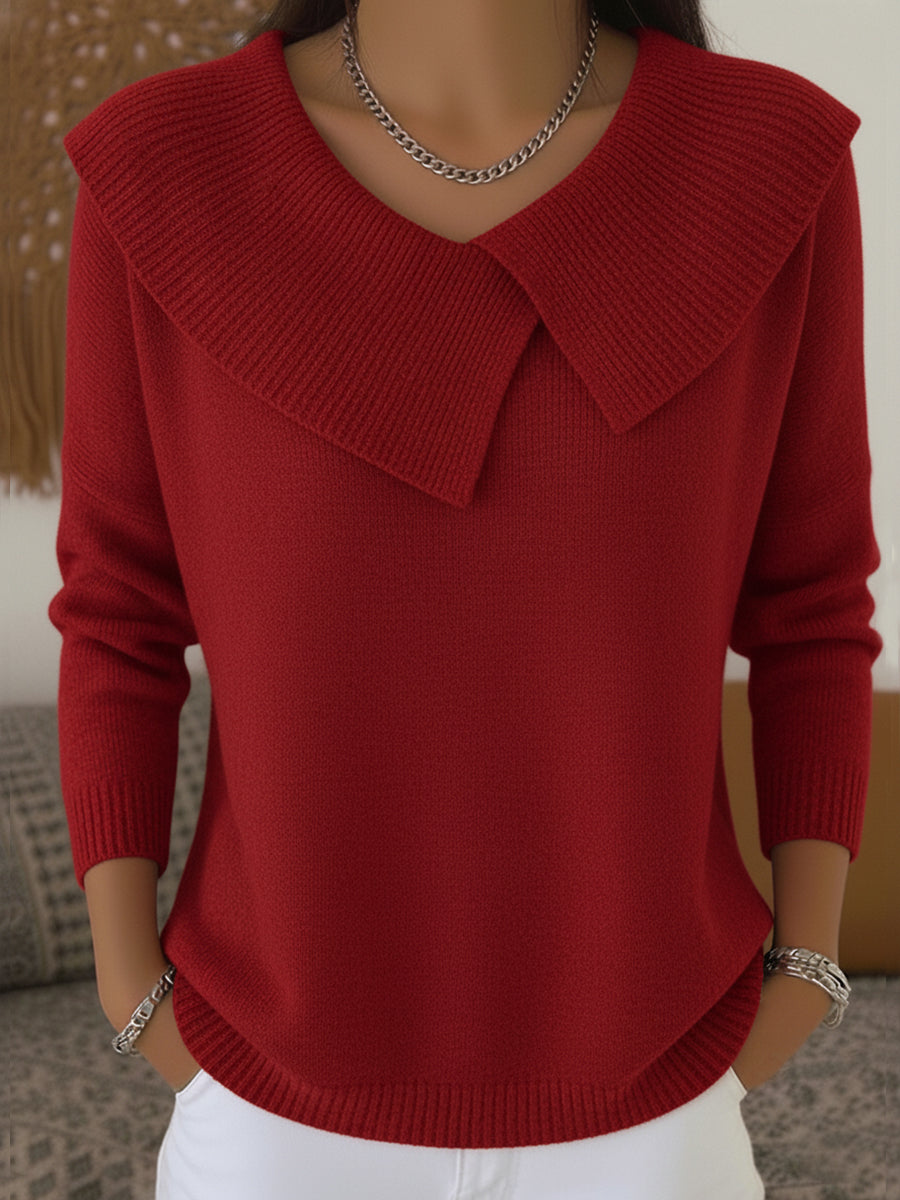 Ilaria Pleated Shawl-Collar Sweater - Red