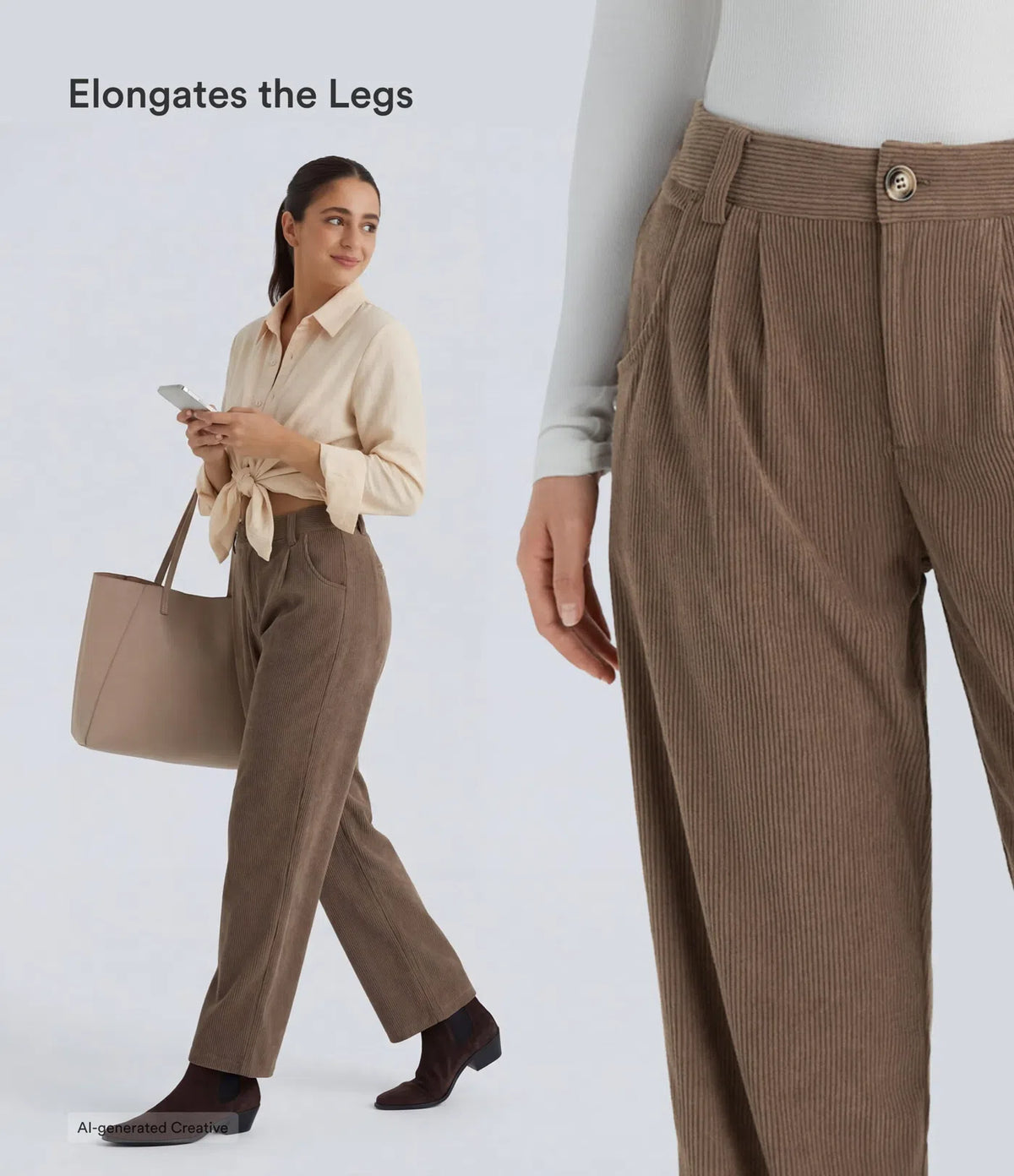 Mid Rise Zipper Pocket Corduroy Casual Trousers