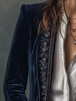 Chiara embroidered longline jacket - navy
