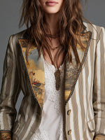 Rosanna Boho Stripe Print-Collar Blazer