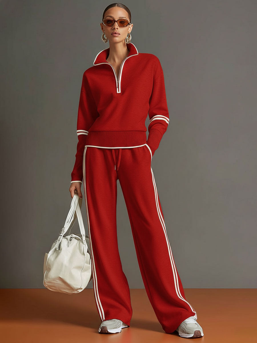 Raffaella Half-Zip Sweatshirt & Wide-Leg Pants Set