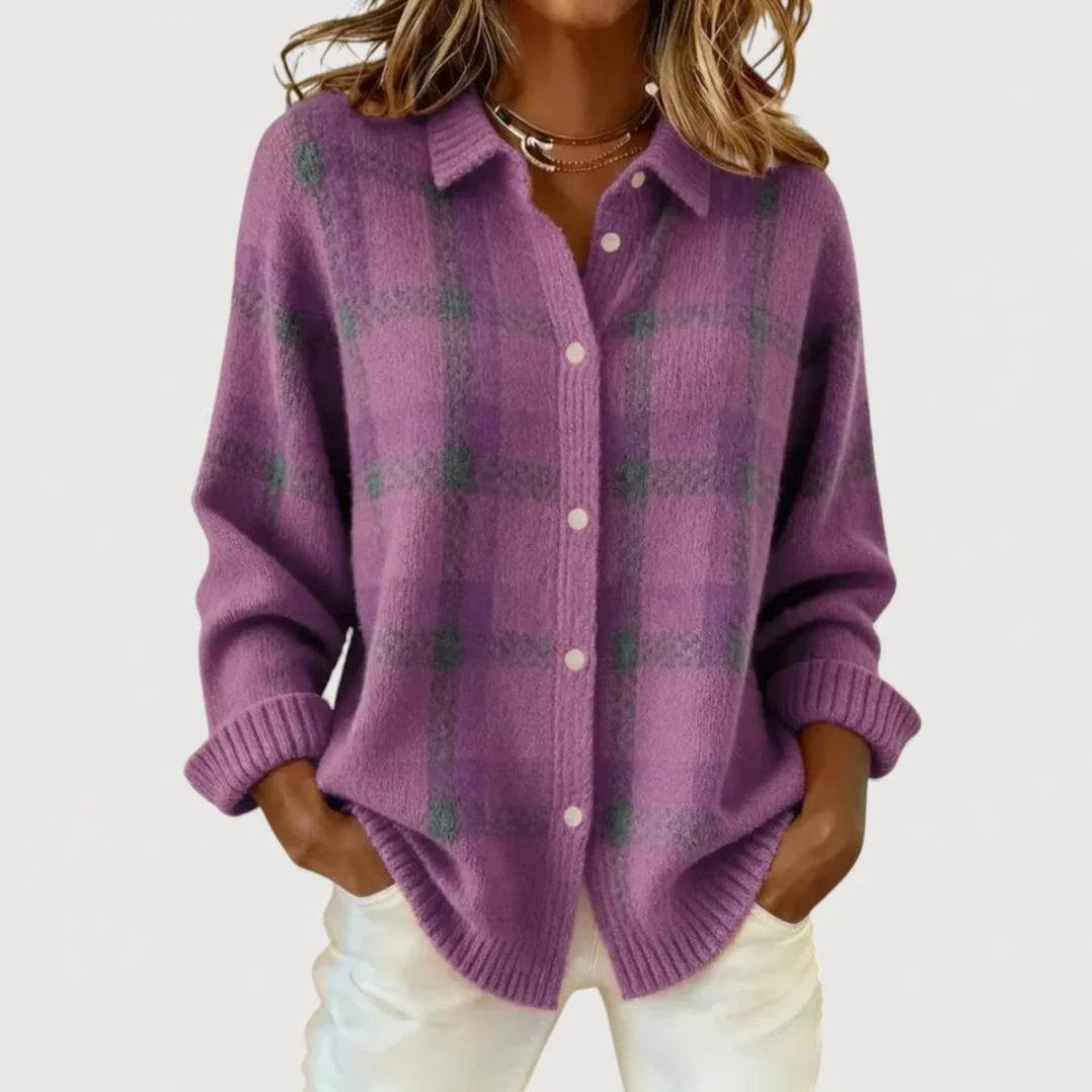 Giulia plaid knit shacket cardigan