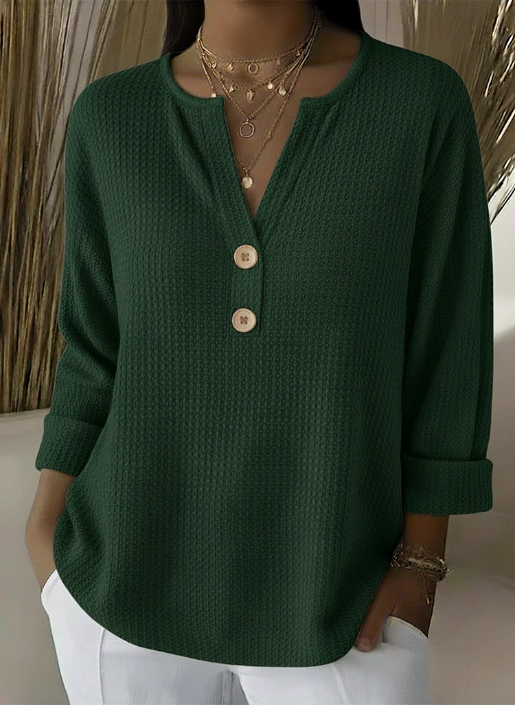 Wanda Honeycomb Henley Top - Green