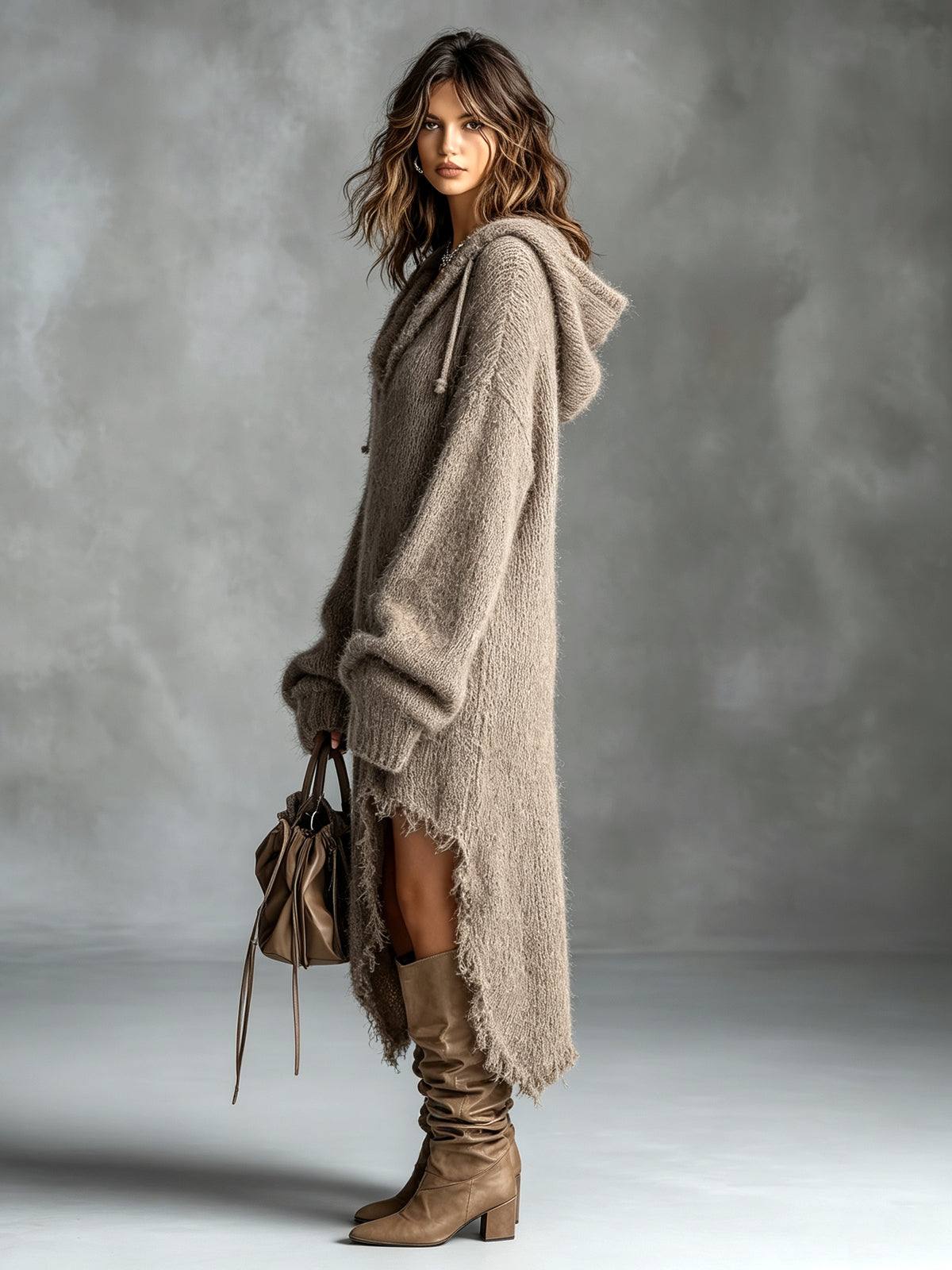 Noemi Hooded Soft Knit Midi Dress