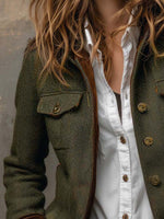 Bella Vintage Herringbone Contrast-Trim Blazer