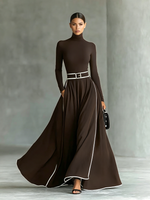 Gina Contrast-Trim Turtleneck Maxi Dress
