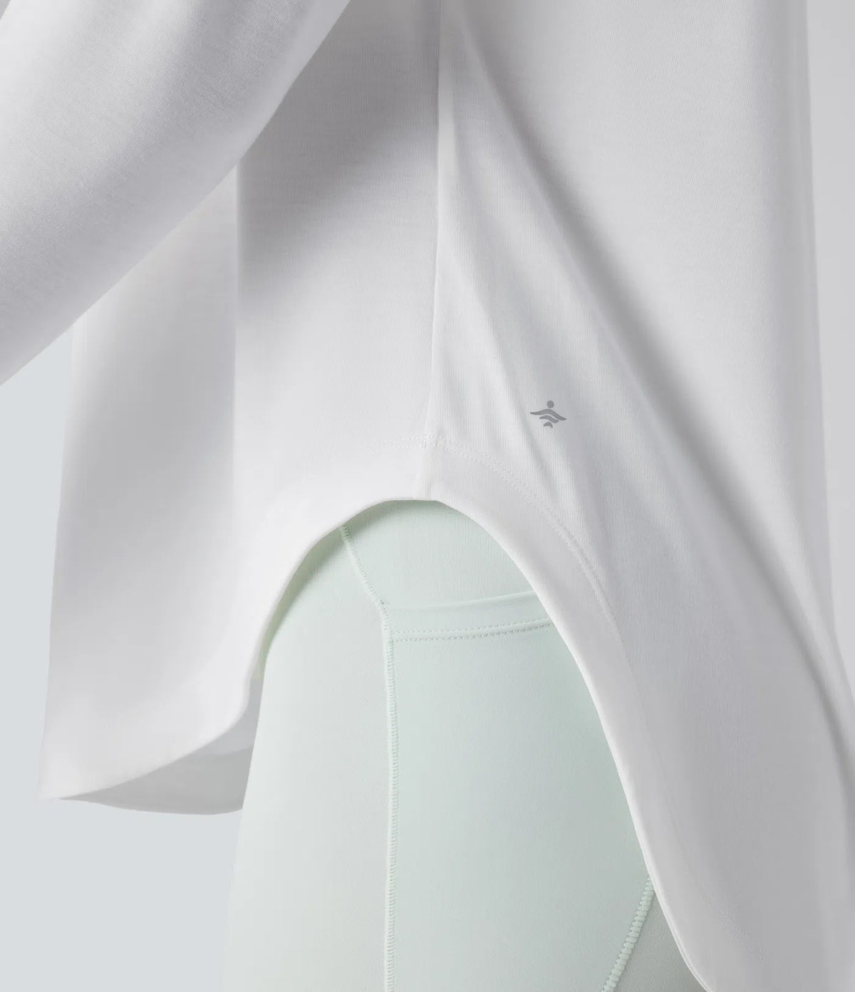 One Shoulder Long Sleeve Thumb Hole Curved Hem High Low Quick Dry Yoga Sports Top-Built-in Bra