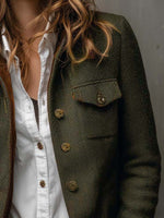 Bella Vintage Herringbone Contrast-Trim Blazer