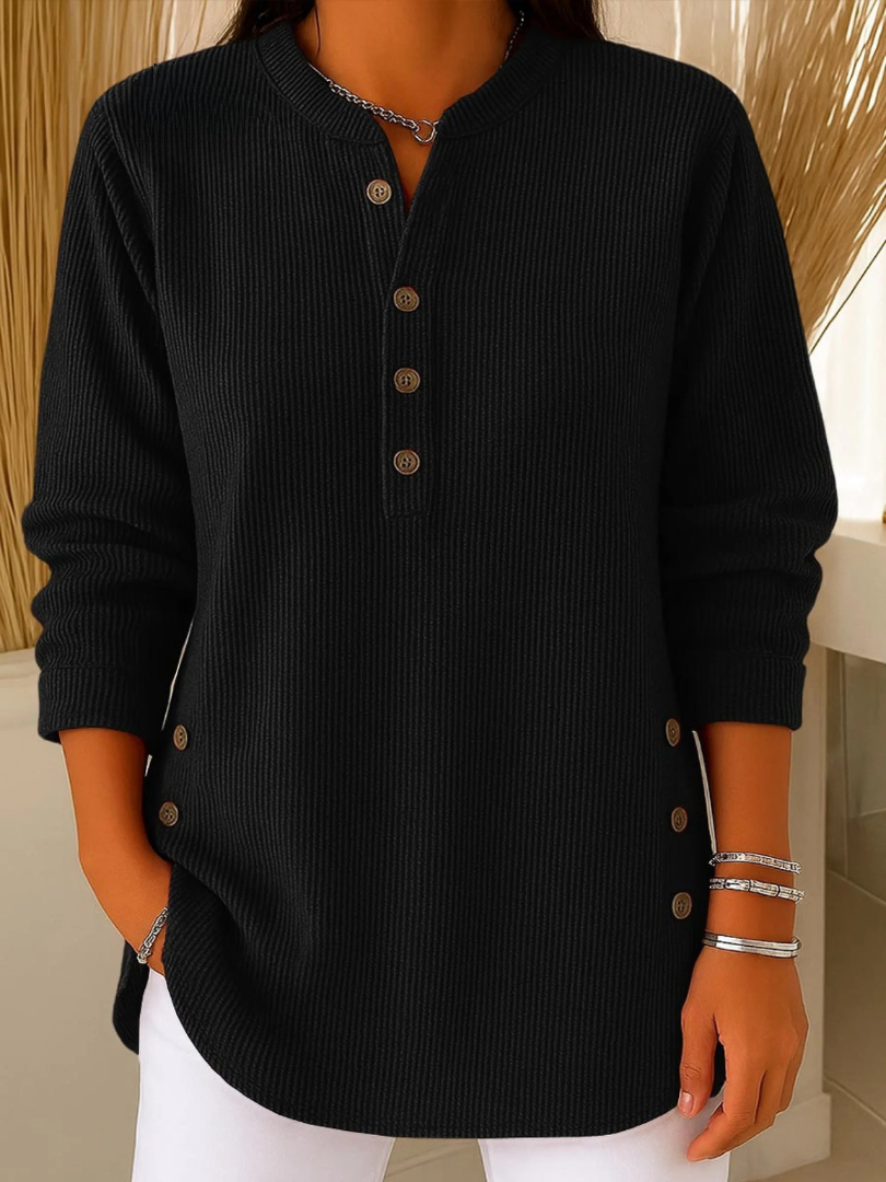 Iris Henley Button Tunic - Black