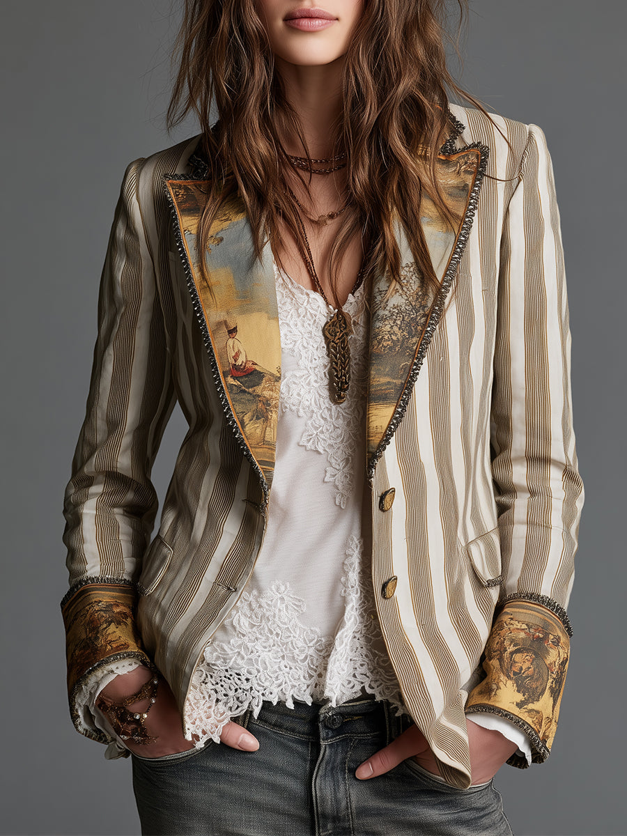 Rosanna Boho Stripe Print-Collar Blazer