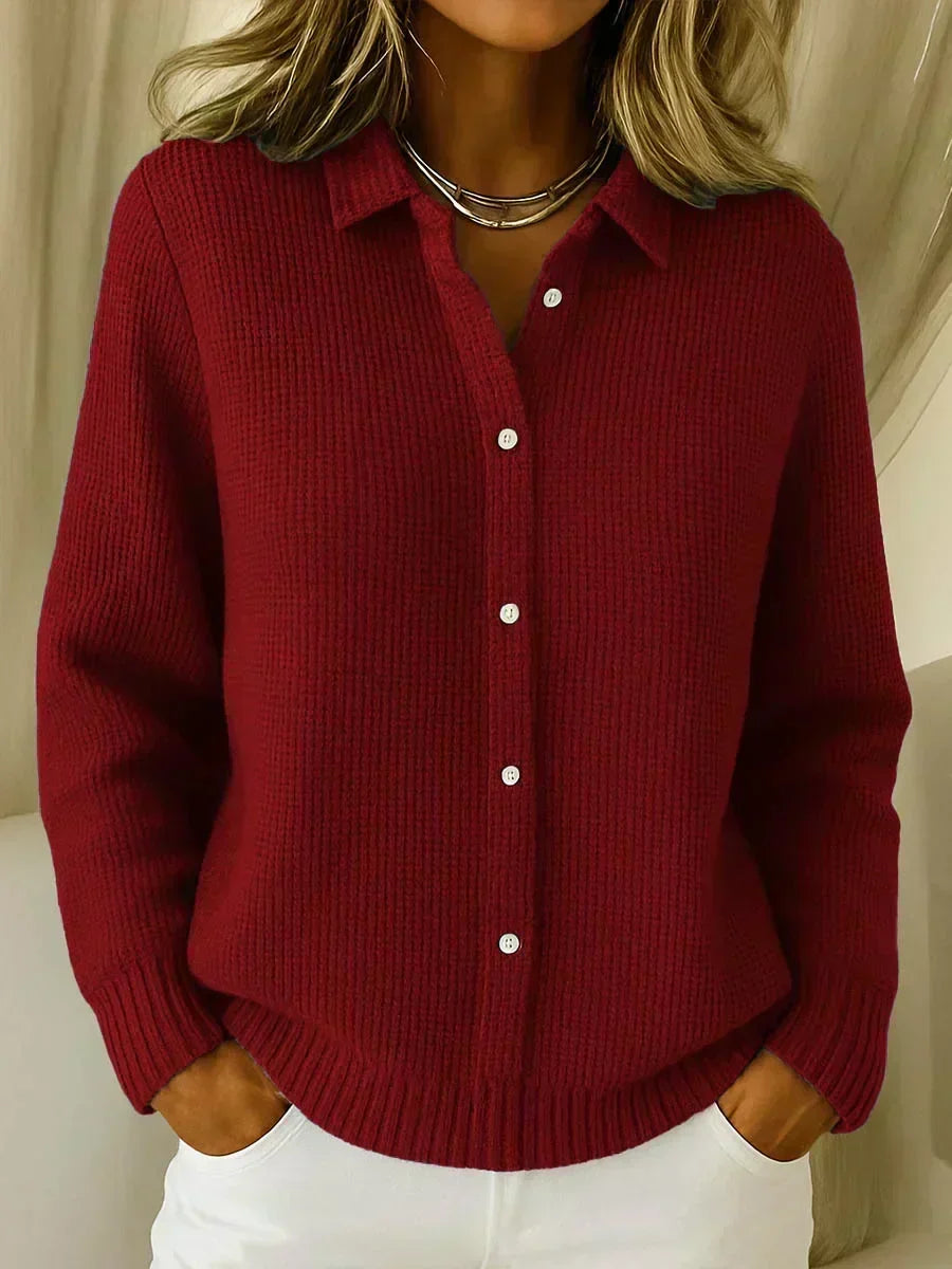 Ersilia Textured Knit Cardigan - Wine