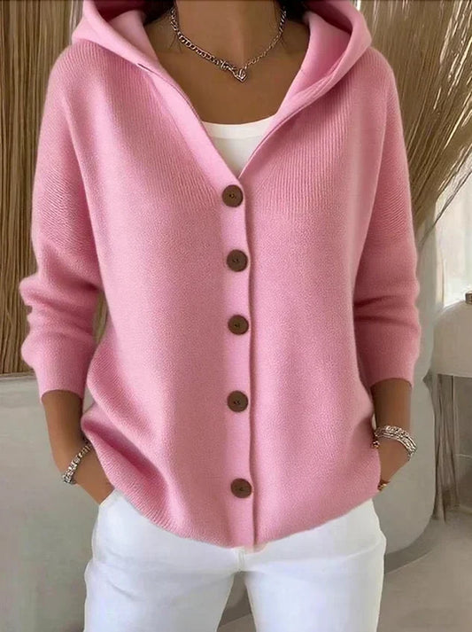 Ginevra Hooded Button Cardigan - Pink