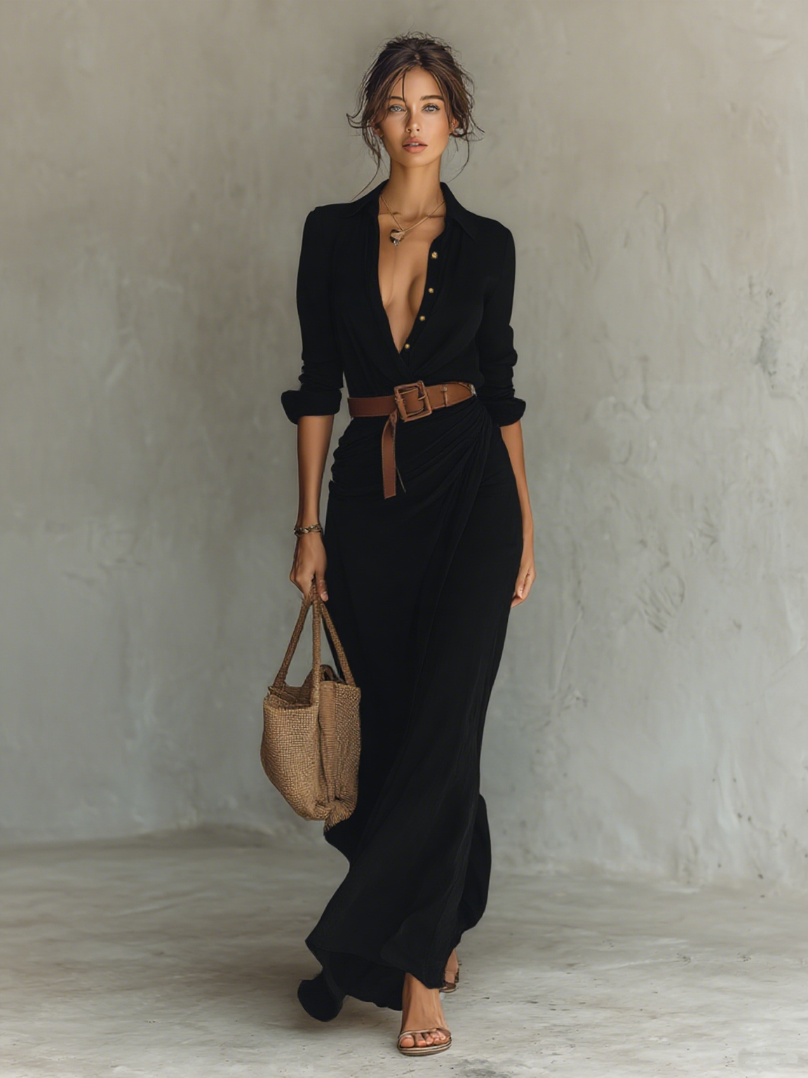 Alina Belted Maxi Shirt Dress