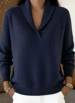Cosima Draped Shawl-Collar Sweater - Blue