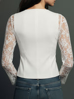 Vittoria lace-sleeve blazer - white, back view
