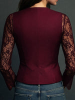 Vittoria lace-sleeve blazer - burgundy, back view