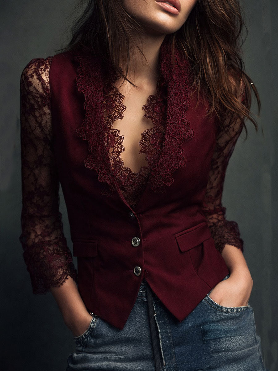 Vittoria Lace-Sleeve Blazer