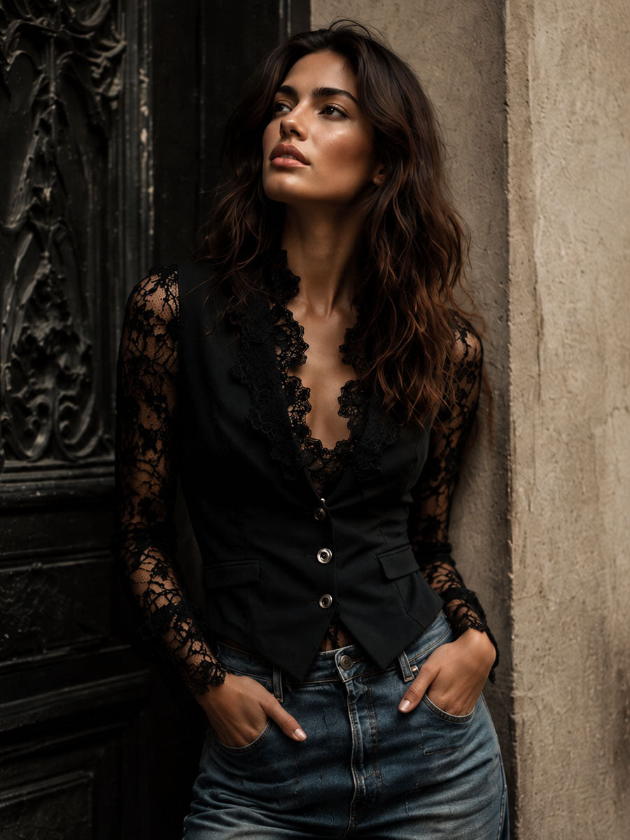 Vittoria Lace-Sleeve Blazer